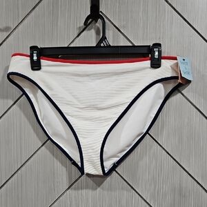 Shade & Shore Women's Bikini Bottom in White with Red and Blue Trim